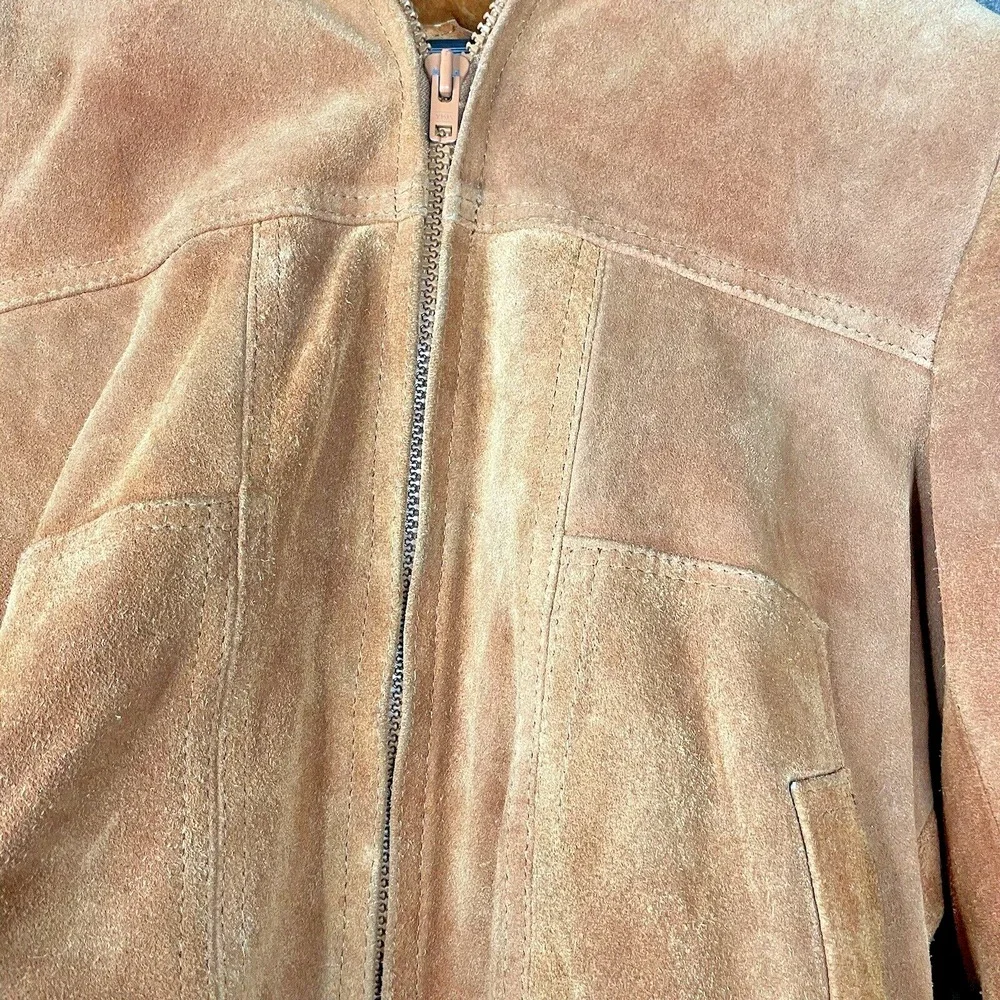 Vtg Hi Gear Mens S Rust Brown Leather Suede Jacket Lined Hooded Heavy‎ Western